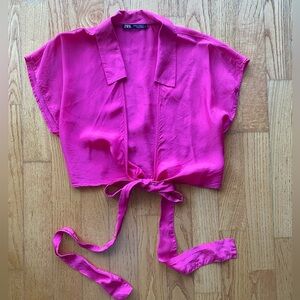 Zara Tie in Front Top | Size XS | Hot Pink | Barbie